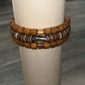 Women’s and Men's Tan and Brown Beaded Wrap Bracelet with Silver Accent